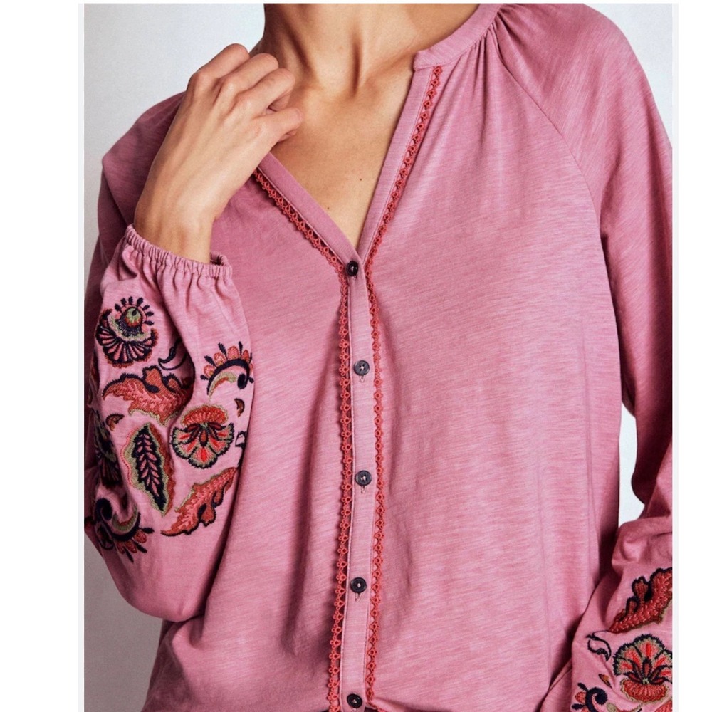 Boden Alma Embroidered Shirt Pink Embroidered 6 - Picture 2 of 8